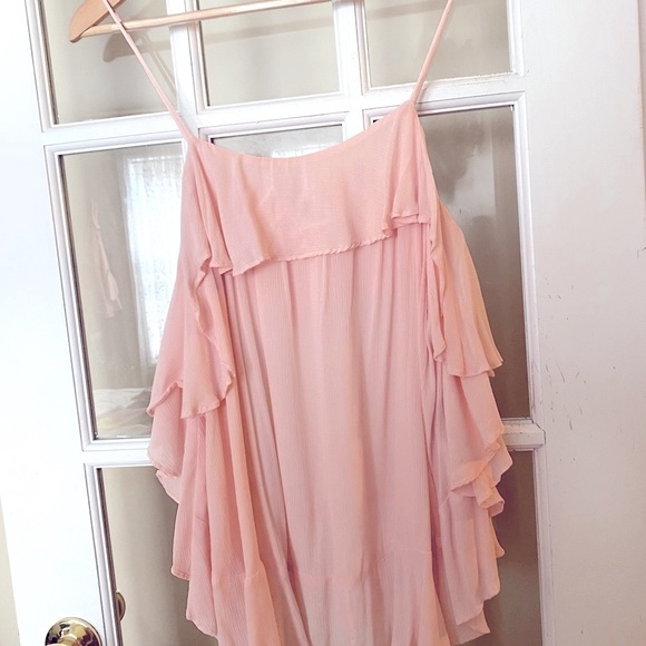 Free people light pink ruffle trim tank top size-xs - Picture 2 of 3